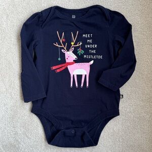 Baby GAP girls reindeer holiday long sleeve Onesie navy 18-24 months